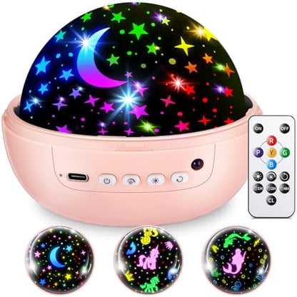 Unicorn Night Light for Girls, Unicorn Room Decor for Girls Bedroom, Star Projector, Remote+Dimmable Little Mermaid Toys, 360° Silent Rotation, Princess Night Light