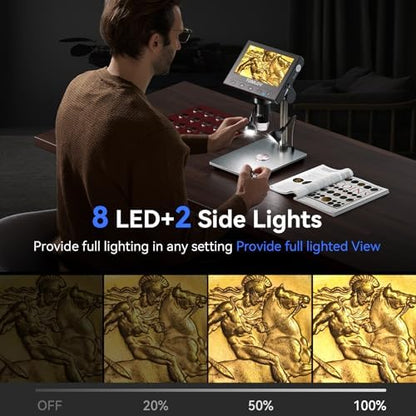 TOMLOV 1000X Coin Microscope with 4.3" Screen, Digital Microscope Magnifier with LED Lights, Metal Stand, PC View, Photo/Video, 32GB SD Card, Windows, macOS Compatible, DM4S