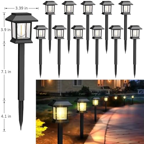 Solar Lights Outdoor,12 Pack Waterproof Auto On/Off Solar Pathway Lights for Your Garden, Landscape, Path, Yard, Patio, Driveway,Walkway Decor