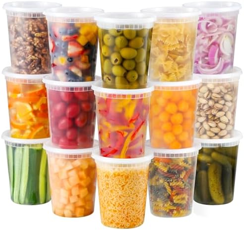 AOZITA 40 Sets 32 oz Plastic Deli Food Containers With Lids, Airtight Food Storage Containers, Freezer/Dishwasher/Microwave Safe, Soup Containers For Takeout Meal Prep Storage