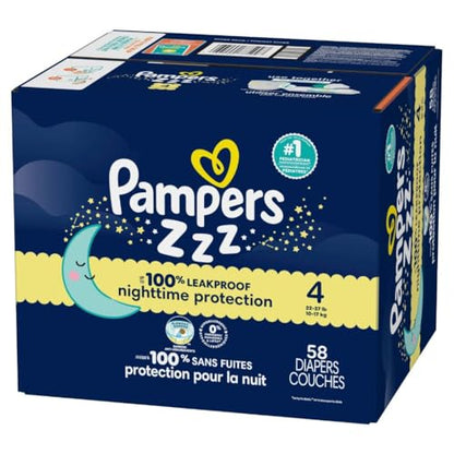 Pampers Overnight Diapers - Swaddlers Overnights - Size 4, 58 Count, Disposable Baby Diaper, Night Time Leak and Skin Protection