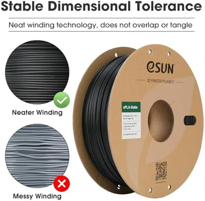 eSUN Matte PLA Filament 1.75mm, Matte 3D Printer PLA Filament, 1KG Spool 3D Printing Filament for 3D Printers, Paper Reel, Deep Black