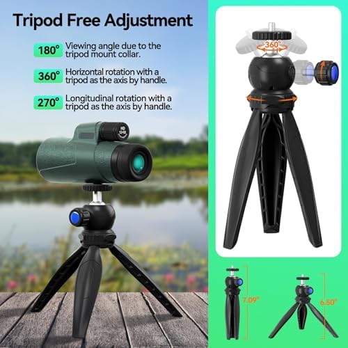 12x50 HD Monocular for Adults High Powered with BAK4 Prism & FMC Lens,Lightweight with Smartphone Adapter, High Powered Monocular with Clear Low Light Vision for Star Watching, Bird Watching, Hiking