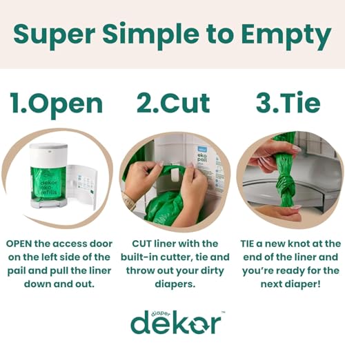 Diaper Dekor Classic Hands-Free Diaper Pail | Easiest to Use | Just Step – Drop – Done | Doesn’t Absorb Odors | Most Economical Refill System | 70% Recycled Materials | EKO White