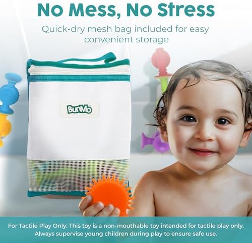 BUNMO Bath Toys Suction - Connect, Build, Create - Toddler Bath Toys - Hours of Fun & Creativity - Fine Motor Skills - Stimulating Sensory Toys - Non-Mouthable Toy 3+ - Textured 44 Pack