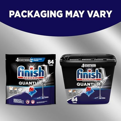 Finish Quantum Dishwasher Pods, No Pre-Rinse Dishwasher Detergent Soap Removes 24HR Dried-On Stain and Grease, Leaving a Virtually Spotless Shine, 84 Count