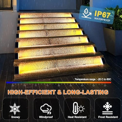 LED Solar Step Lights Waterproof Outdoor Stair Lights, Solar Deck Lights Outdoor Decor IP67 Solar Decoration Lights for Yard, Patio, Garden, Walkways, Front Door, Pathway, Driveway, Porch 6 Pack