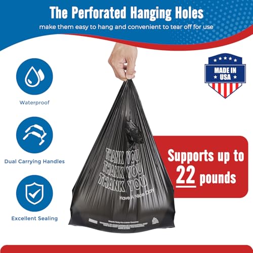 Fuxury 1000 Count Thank You Plastic Bags Black (12" x 6.5" x 21"), T-shirt, Grocery, Take Out, To Go,Restaurants, Retail Shopping Bags in Bulk for Small Business (Made in USA)