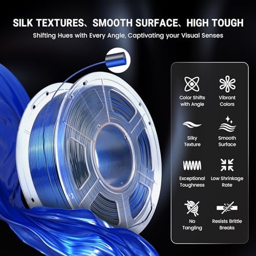 SUNLU Silk Dual Color Pla Filament, Silk PLA 3D Printer Filament 1.75mm, Shiny Silk Texture, Dimensional Accuracy +/- 0.02mm, 1KG Spool (2.2 lbs), PLA Silk Dual Color (Black Blue)