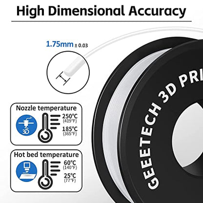Geeetech 3D Printer Filament, PLA Filament 1.75mm Bundle 2kg for 3D Printer,Dimensional Accuracy +/- 0.02 mm (White 2-Pack)