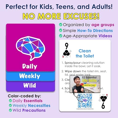 Mind Brain Emotion 52 Essential Life Skills: No-Excuses Game to Teach Kids, Teens & Adults How to Care for Self & Chores, Practical Solution for Responsible Boys, Confident Girls, Happy Family