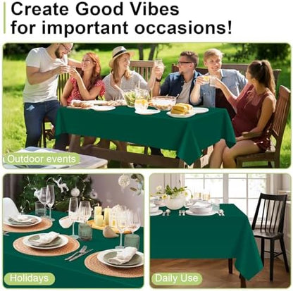 QIKSION 12 Pack Dark Green Plastic Tablecloths, Rectangular, 54 x 108 Inches, Fits 6 to 8 Foot Tables, Disposable, Perfect for Parties, Weddings, Birthdays, and More