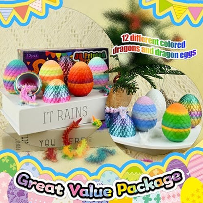 12PCS 3D Printed Dragon Eggs with Dragon Inside, Unique Fun Gifts Cool Stuff Cool Gadgets for Men Teens Boy Gifts, Mini Articulated Easter Basket Essentials for Kids
