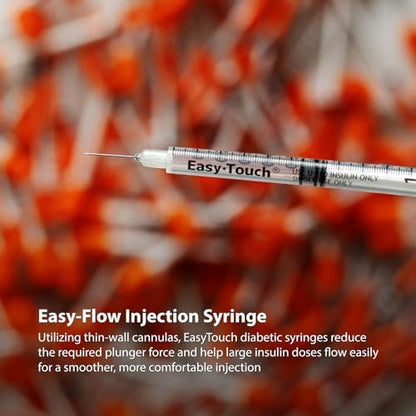Easy Touch U-100 Insulin Syringe with Needle, 27G 1cc 5/8-Inch (16mm), Box of 100