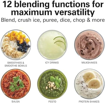 Hamilton Beach Power Elite Wave Action Blender For Smoothies, 40 Oz Glass Jar, 12 Functions Including Puree, Crush Ice, 700 Watts - Black (58148A)