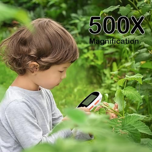 Handheld Digital Microscope with Light,Portable Handheld Magnifying Glass for Kids,2.0 Inch IPS Color Scree,500x Magnification, 8 Adjustable LED Lights, Compatible with PC Windows, Mac OS