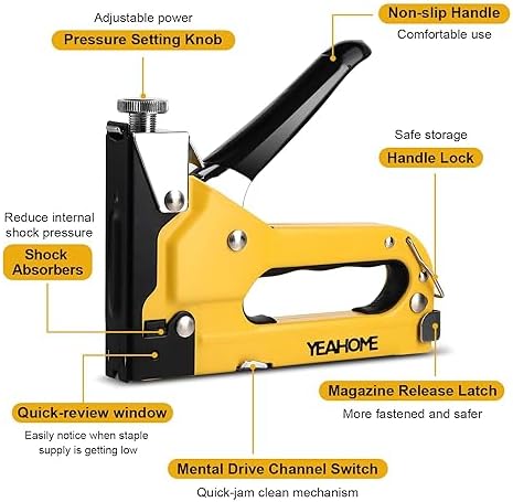 Upholstery Staple Gun Heavy Duty, YEAHOME 4-in-1 Stapler Gun with 4000 Staples, Manual Brad Nailer Power Adjustment Stapler Gun for Wood, Crafts, Carpentry, Decoration DIY