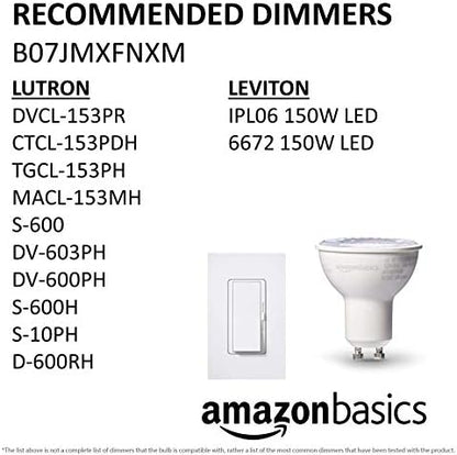 Amazon Basics MR16 LED Light Bulb, 50 Watt Equivalent, Energy Efficient 7W, GU10 Base, Warm White 3000K, Dimmable, 10,000 Hour Lifetime , 6-Pack