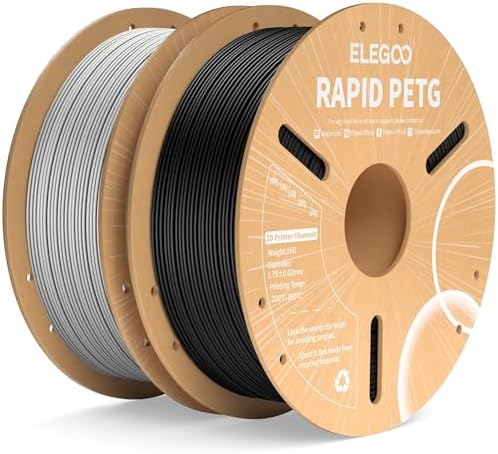 ELEGOO Rapid PETG Filament 1.75mm Black & Gray 2KG, High Speed 30-600mm/s 3D Printer Filament Dimensional Accuracy +/- 0.02 mm, 1kg Cardboard Spool(2.2lbs) Fits for Most FDM 3D Printers