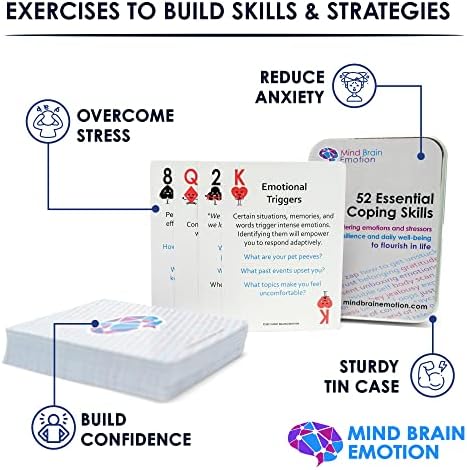Mind Brain Emotion 52 Essential Coping Skills Cards - Self Care Exercises for Stress and Social Anxiety Relief - Resilience, Emotional Agility, Confidence Therapy Games for Teens, Adults