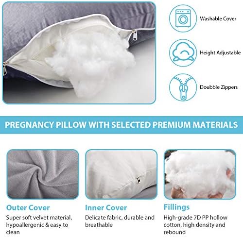 BATTOP Pregnancy Pillow for Sleeping,Full Body Maternity Pillow with Removable Washable Cover,Support for Back,HIPS,Legs,Belly for Pregnant Women