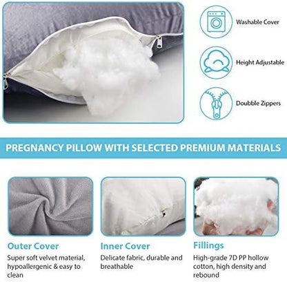 BATTOP Pregnancy Pillow for Sleeping,Full Body Maternity Pillow with Removable Washable Cover,Support for Back,HIPS,Legs,Belly for Pregnant Women