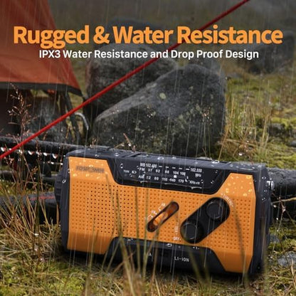 FosPower Emergency Weather Radio (Model A1) NOAA/AM/FM with 7400mWh Portable Power Bank, USB/Solar/Hand Crank Charging, Battery Operated, SOS Alarm & Flashlight for Indoor/Outdoor Emergencies
