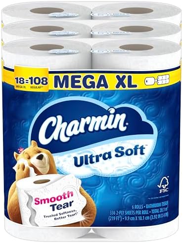 Charmin Ultra Soft Toilet Paper, 18 Mega XL Rolls = 108 Regular Rolls