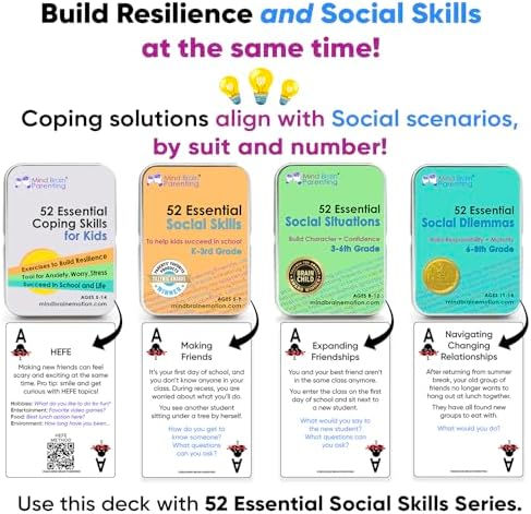 52 Essential Social Situations - Social Skills Activities for Kids (3-6th Grade) - Social Emotional Learning & Growth Mindset for Family, Classroom, Counseling - Conversation Card Games for Kids 8-12