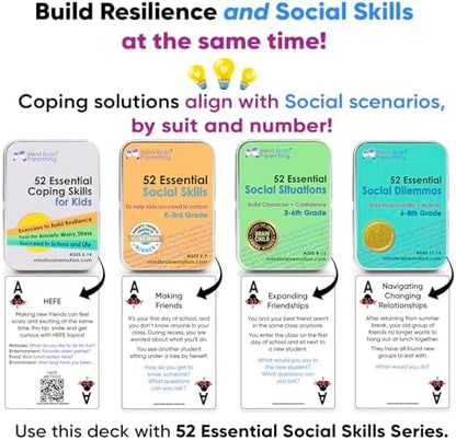 52 Essential Social Situations - Social Skills Activities for Kids (3-6th Grade) - Social Emotional Learning & Growth Mindset for Family, Classroom, Counseling - Conversation Card Games for Kids 8-12