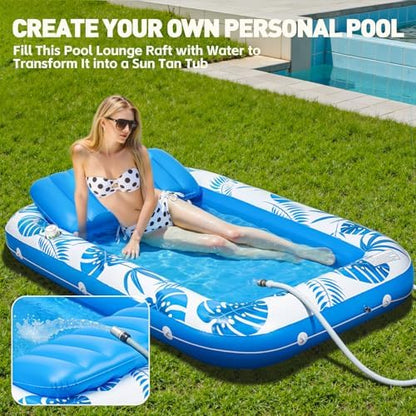 Pool Floats Inflatable Tanning Pool Lounger Float, 71" x 48" Large Pool Floats Adult with Pillow & Drink Holder,Sunbathing Water Lounge Floaties Tub Raft for Lake, Backyard, Beach Pool Party