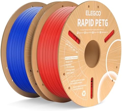 ELEGOO Rapid PETG Filament 1.75mm Blue & Red 2KG, High Speed 600mm/s 3D Printer Filament Dimensional Accuracy +/- 0.02 mm, 1kg Cardboard Spool(2.2lbs) Fits for Most FDM 3D Printers