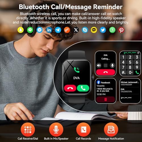 Smart Watch with Alexa Built-in, 1.83" HD Touchscreen Fitness Tracker, Bluetooth Notifications/Calls, IP68 Waterproof, 120+ Sport Modes, 24/7 Heart Rate & Sleep Monitor for iPhone Android iOS (Black)