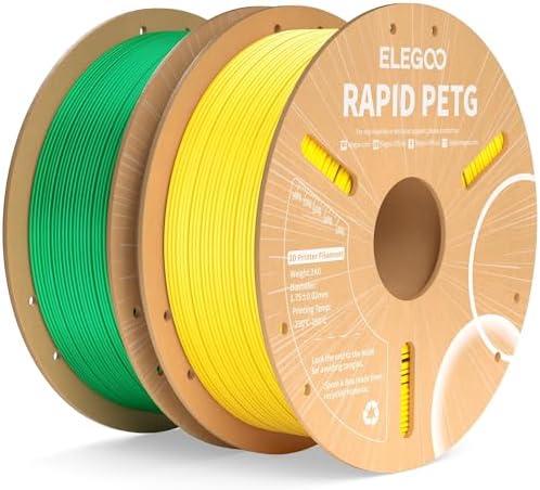 ELEGOO Rapid PETG Filament 1.75mm Yellow & Green 2KG, High Speed 600mm/s 3D Printer Filament Dimensional Accuracy +/- 0.02 mm, 1kg Cardboard Spool(2.2lbs) Fits for Most FDM 3D Printers