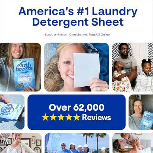 Earth Breeze Laundry Detergent Sheets Fresh Scent - 180 Loads Eco Liquidless Soap - Travel-Friendly for Hot & Cold Cycles, Tackles Tough Stains & Odors - Gentle on Skin, 90 Ct (3 Pack)