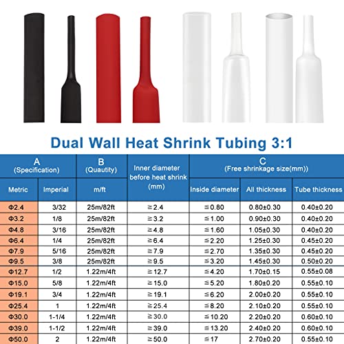 XHF UL Listed 5/8 Inch 55Ft 3:1 Waterproof Heat Shrink Tubing Roll Marine Grade Adhesive Lined Heat Shrink Tube, Insulation Sealing Oil-Proof Wear-Resistant Black