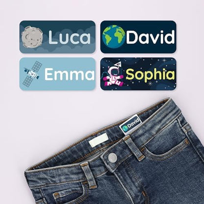 – Personalized Name Labels for Kids (120) – Waterproof & Durable Stickers for Clothing, School & Daycare Items - Space
