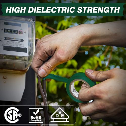 Electrical Tape, 10 Rolls Professional Grade PVC Electric Tape, UL/CSA Listed ¾ in x 66 ft Insulating Vinyl Tape for Electrical, Repairs, Automotive and Equipment, Pro-36C, Green
