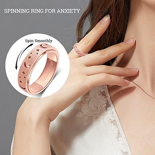 OreilleStar Anxiety Ring for Women Spinner Ring Fidget Ring Fidget Toys Adults Spinner Fidget Rings Stainless Steel Rose Gold Silver Rainbow Size 6