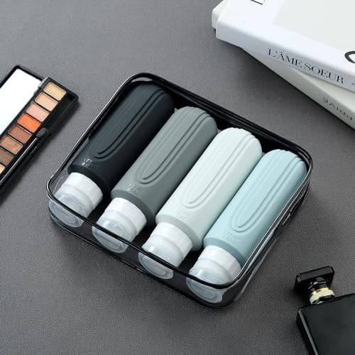 Travel Bottles for Toiletries, Large 6oz Oversize Containers, BPA Free Leak Proof Tubs Refillable Liquid Traveler Accessories with Toiletry Bag for Cometic Shampoo and Lotion Soap (4 Pack)