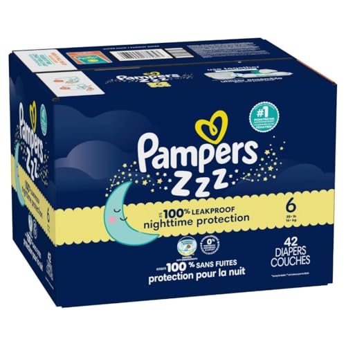 Pampers Overnight Diapers - Swaddlers Overnights - Size 6, 42 Count, Disposable Baby Diaper, Night Time Leak and Skin Protection