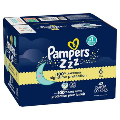 Pampers Overnight Diapers - Swaddlers Overnights - Size 6, 42 Count, Disposable Baby Diaper, Night Time Leak and Skin Protection