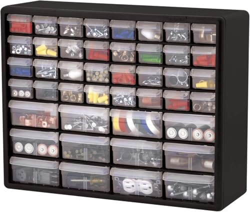Akro-Mils 44-Drawer Plastic Drawer Storage Cabinet for Garage Organization, Bead Organizer, Building Bricks Storage, Teacher Toolbox, Makeup Organizer, 20-Inch W x 6-Inch D x 16-Inch H, 10144 Black