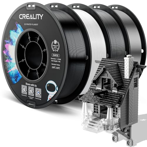Official Creality PETG 3D Printer Filament 1.75mm 4KG (8.8lbs), High Precision, Strong Toughness, Odorless, Better Flow, Moistureproof 3D Printing CR PETG Filament, Black+White+Grey+Clear