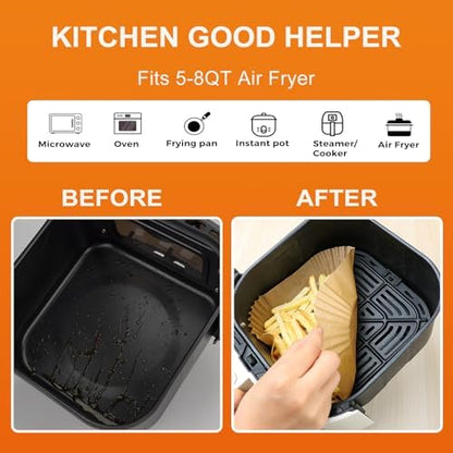 Ctizne Air Fryer Liners Disposable: 200PCS 8 Inch Square Parchment Paper Liner, Non-stick Oilproof Baking Paper Sheets for 5-8 QT Airfryer Basket