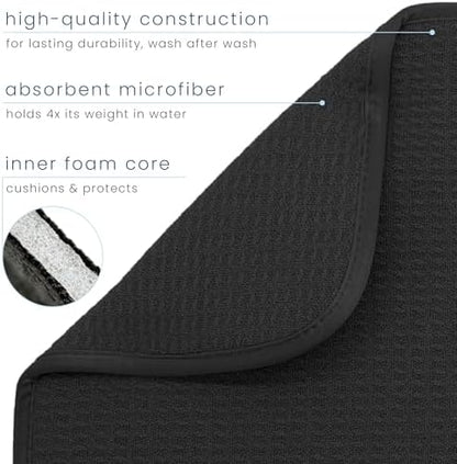 S&T INC. Dish Drying Mat Jumbo, 18” x 30”, Absorbent Microfiber Kitchen Counter Mat, Dish Drying Pad for Dishes, Utensils, Pots and Pans, Jumbo, Black