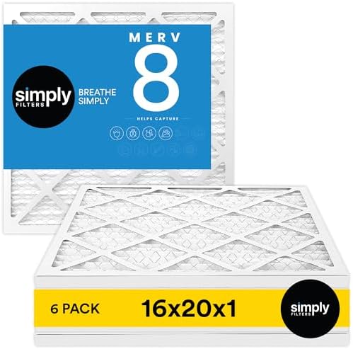 Simply 16x20x1 Air Filter, MERV 8, MPR 600, 6 Pack, For Home AC Furnace & HVAC (Actual Size: 15.75"x19.75"x0.75") DUST, Pet, & Allergy Control