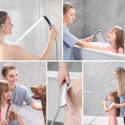 BRIGHT SHOWERS High Pressure Dual Shower Head Combo, Handheld Showerhead Rainfall Shower Head Combo with Black Face, 60 Inch Long Stainless Steel Shower Hose, Chrome