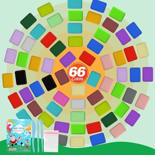 Air Dry Clay 66 Colors, Modeling Clay for Kids, Model Magic Clay, DIY Molding Clay Kit with Sculpting Tools, Soft & Ultra Light, Art and Crafts for Boys and Girls 3-12 Years Old.