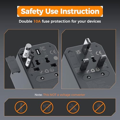 TESSAN Universal Travel Adapter, GaN 65W International Power Adapter with 5 USB Ports (3 USB C), Worldwide Plug Adaptor for US to Europe UK France Germany Spain Australia (Type C G A I), Black